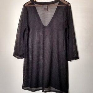 Black Sheer Mesh Swimsuit Cover 3/4 Sleeves Size L
